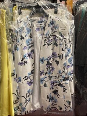 Calvin Klein White Floral Blazer with Blue & Purple Blooms